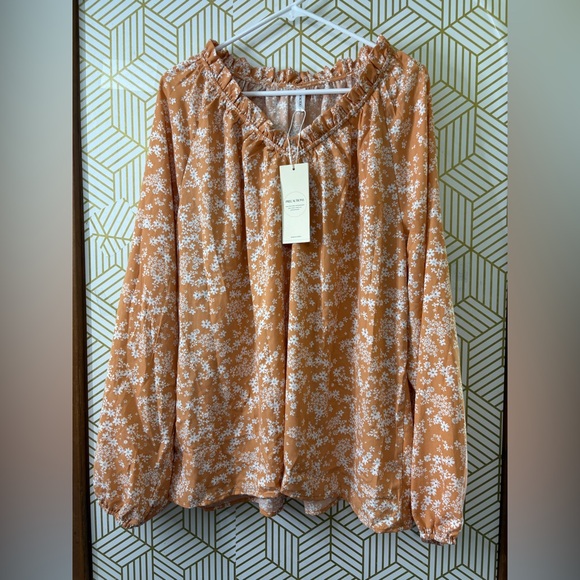 unbranded Tops - Amazon Essentials Orange Long Sleeve Tie Front Blouse